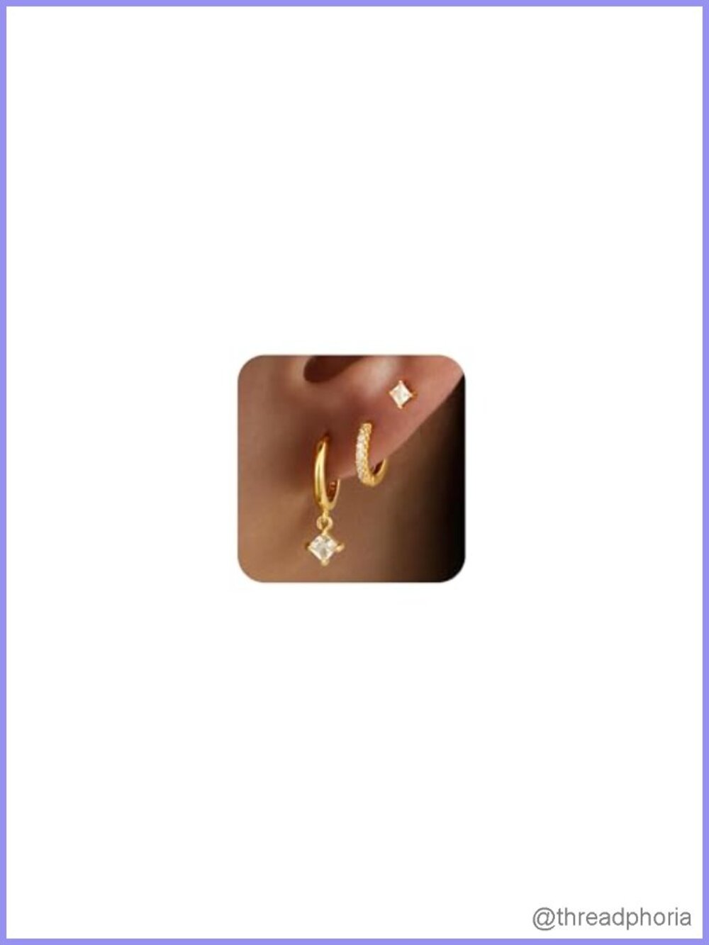 Gold Plated Hoop Stud Earring Set 3 Pairs for Women Multiple Piercing